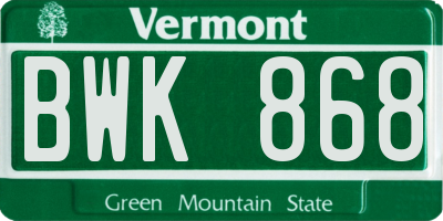 VT license plate BWK868