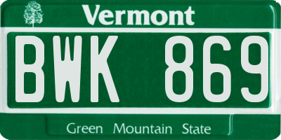VT license plate BWK869