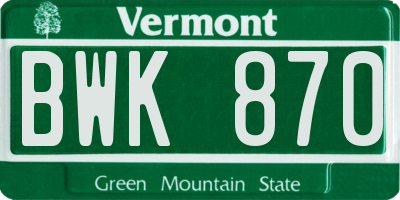 VT license plate BWK870