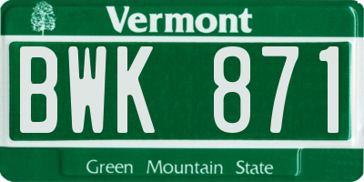 VT license plate BWK871