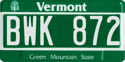 VT license plate BWK872