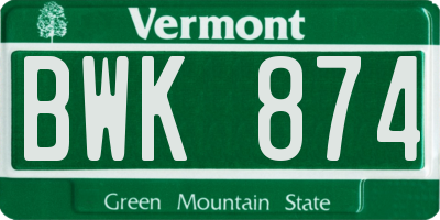 VT license plate BWK874