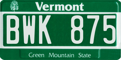 VT license plate BWK875