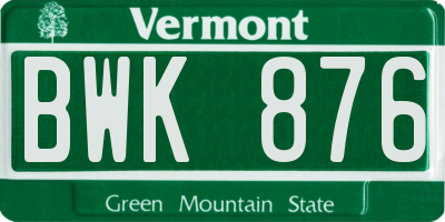 VT license plate BWK876