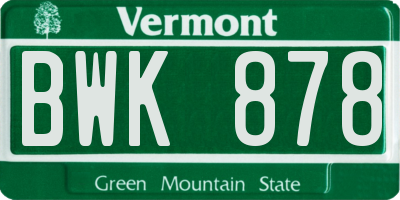 VT license plate BWK878