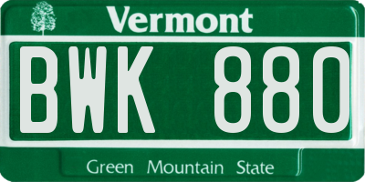 VT license plate BWK880