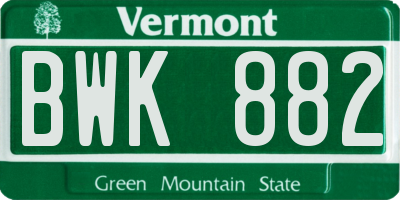 VT license plate BWK882