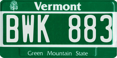 VT license plate BWK883
