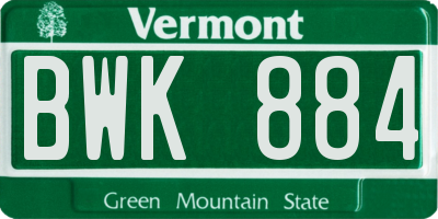 VT license plate BWK884