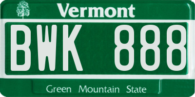 VT license plate BWK888
