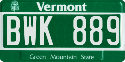 VT license plate BWK889