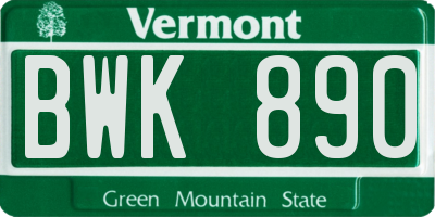 VT license plate BWK890