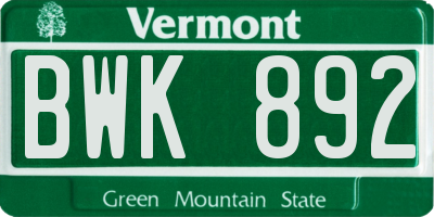 VT license plate BWK892