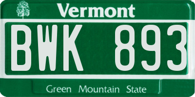 VT license plate BWK893