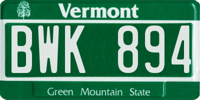VT license plate BWK894