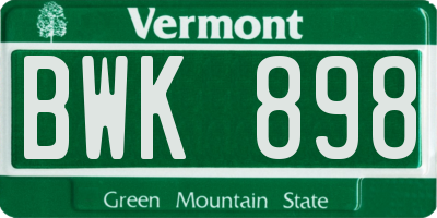 VT license plate BWK898