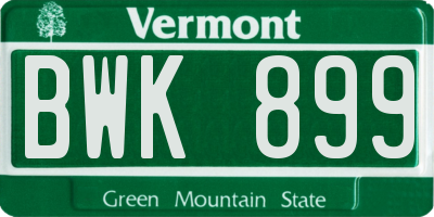 VT license plate BWK899
