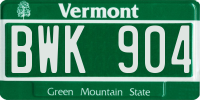 VT license plate BWK904