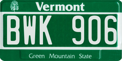 VT license plate BWK906