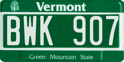 VT license plate BWK907