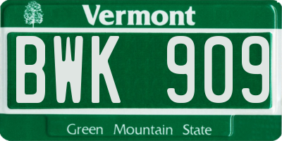 VT license plate BWK909