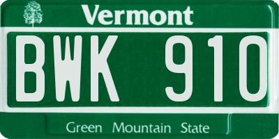 VT license plate BWK910