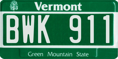 VT license plate BWK911