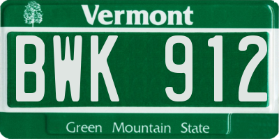 VT license plate BWK912