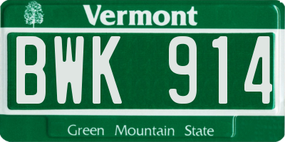 VT license plate BWK914