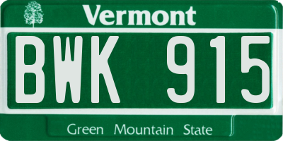 VT license plate BWK915