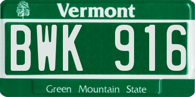 VT license plate BWK916