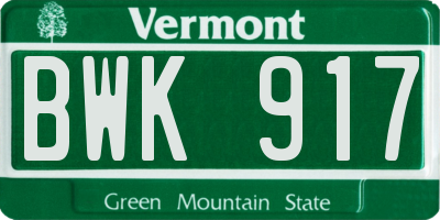 VT license plate BWK917