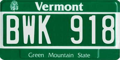VT license plate BWK918