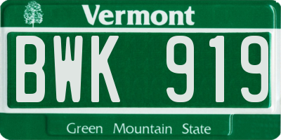 VT license plate BWK919