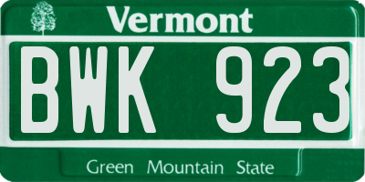 VT license plate BWK923