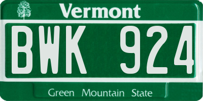 VT license plate BWK924