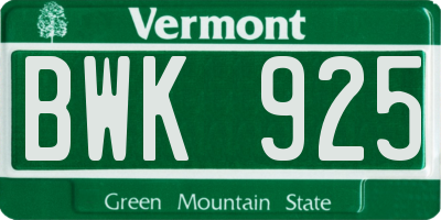 VT license plate BWK925