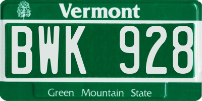 VT license plate BWK928