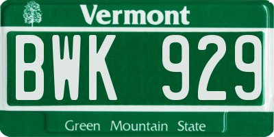 VT license plate BWK929