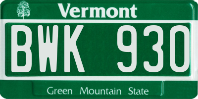 VT license plate BWK930