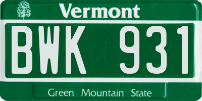 VT license plate BWK931
