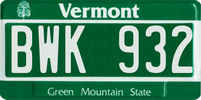 VT license plate BWK932