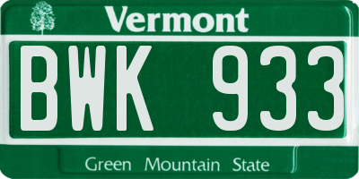 VT license plate BWK933