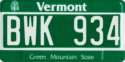 VT license plate BWK934