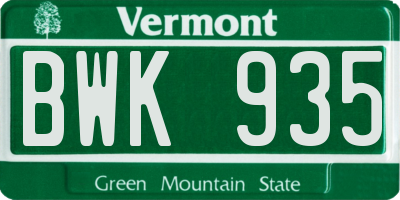 VT license plate BWK935