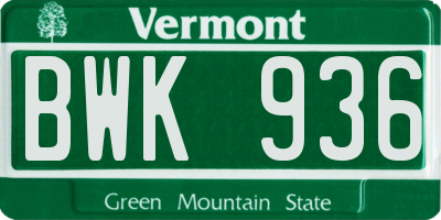 VT license plate BWK936