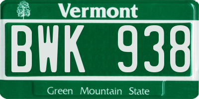 VT license plate BWK938