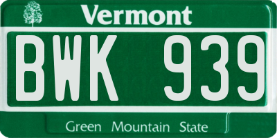 VT license plate BWK939