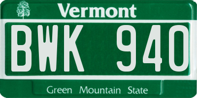VT license plate BWK940