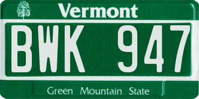 VT license plate BWK947